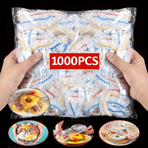 1000 elastiske engangsovertrekk for mat, PE-deksler for boller og tallerkener 35 cm